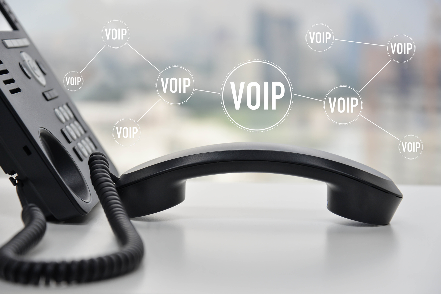 IP Phone with voip icon for device connect concept